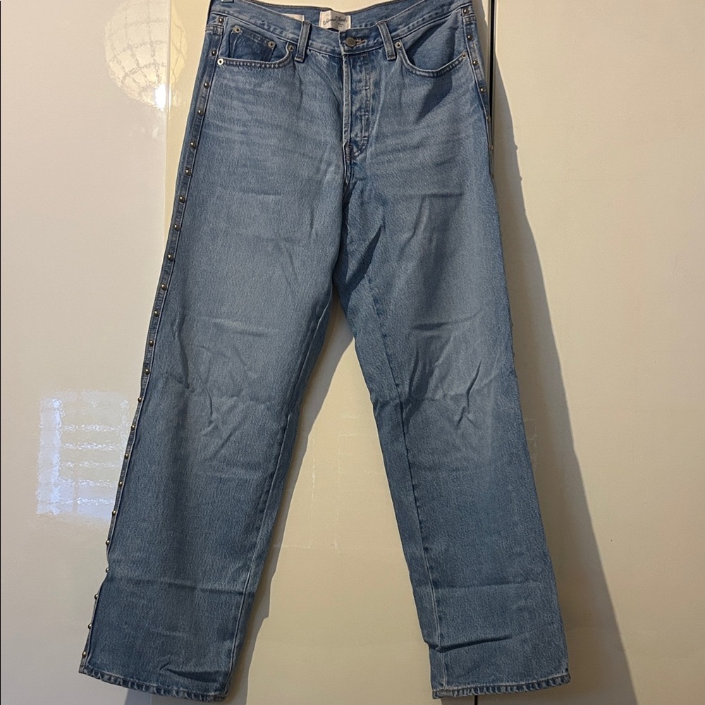 Universal Thread Light Wash Straight Jeans with Side Stud Trim